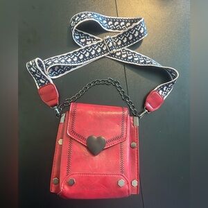 Red Chain and Heart-Embellished Women's Crossbody Bag
